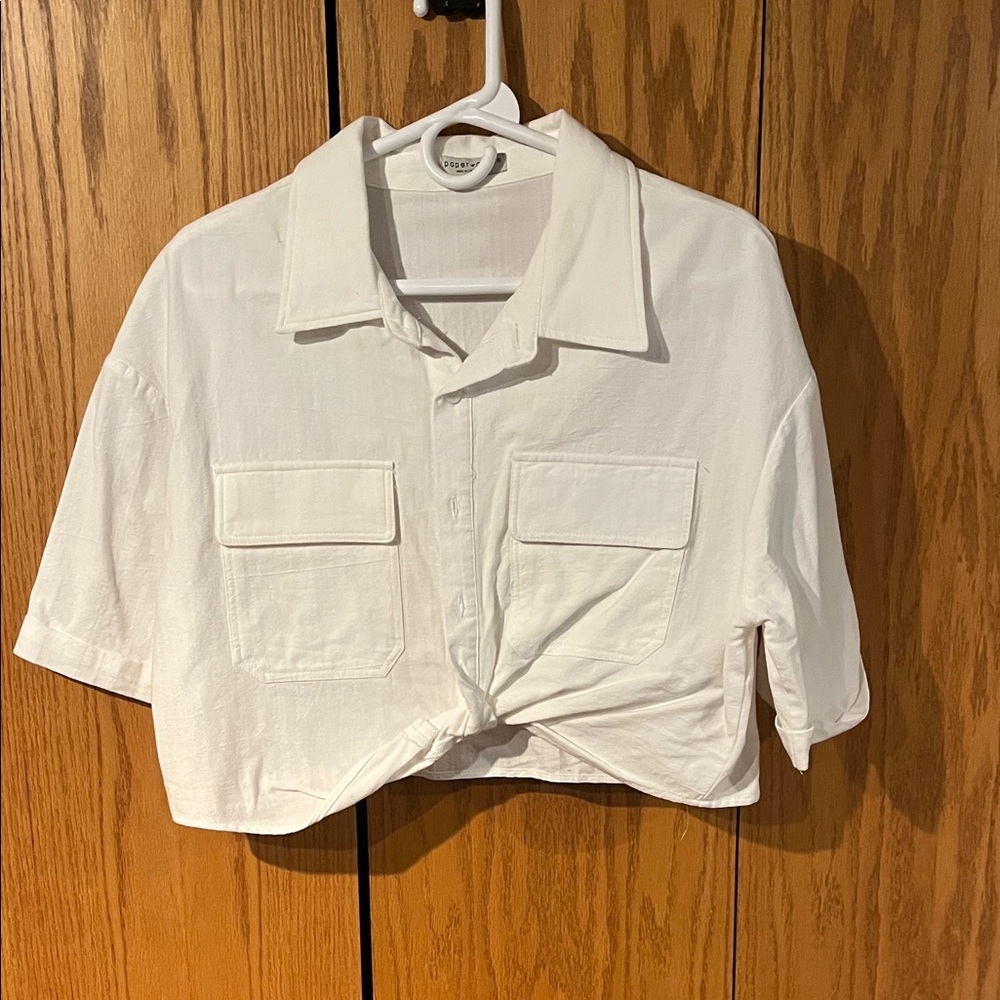 Women’s White Cropped Shirt with Pockets
